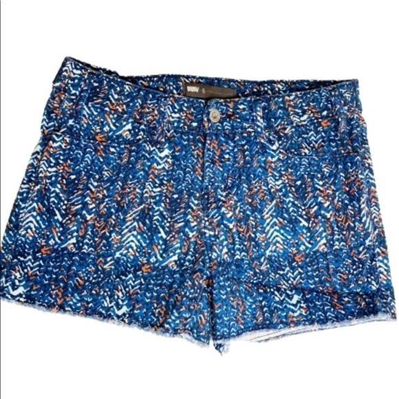 Levis Raw Edge Orange/Blue Abstract Chevron Cut Off Jean Shorts - Picture 1 of 11